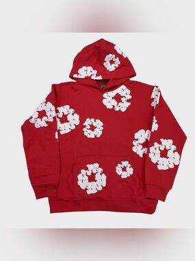 Men's Red Denim Tears Floral-Print Hooded Sweatshirt
